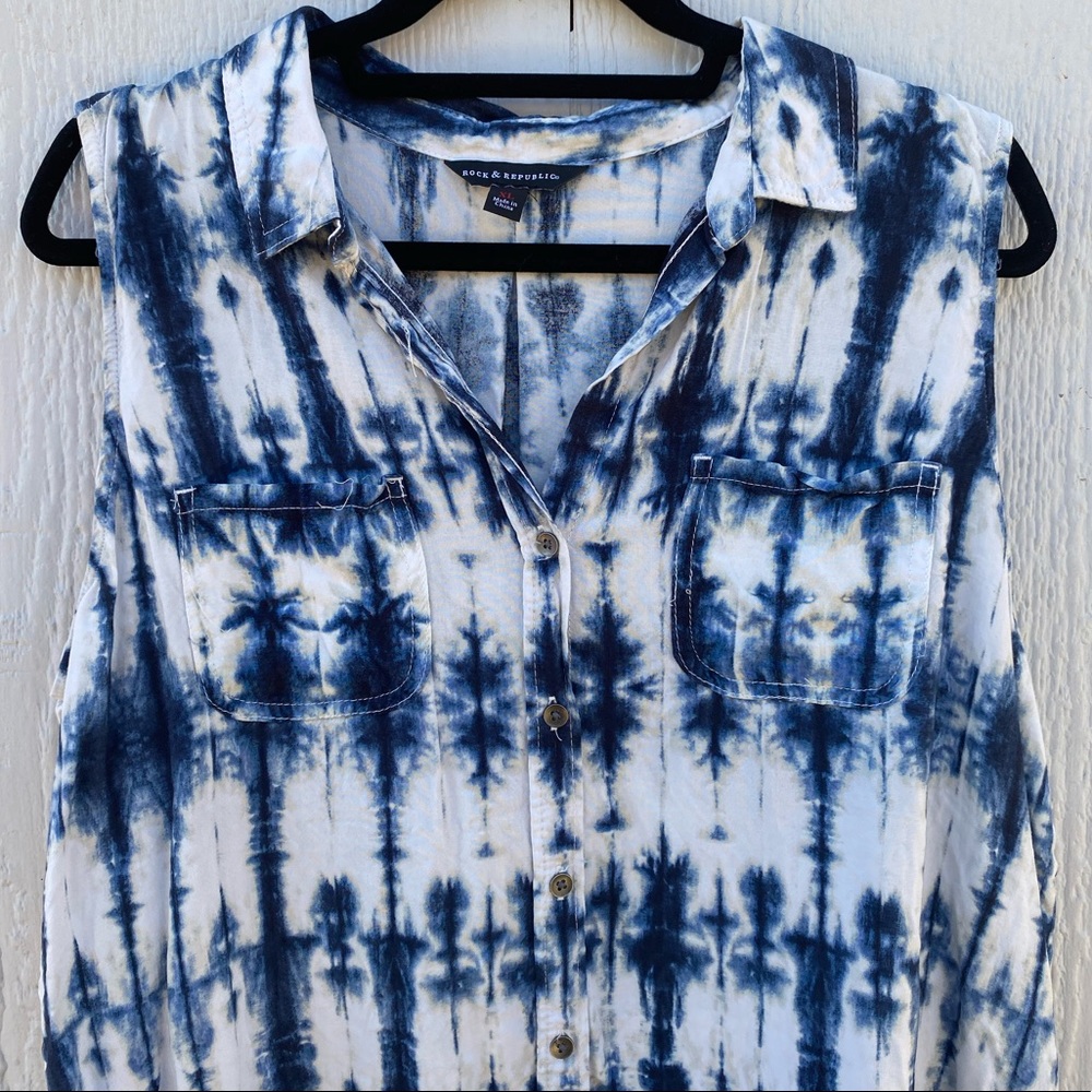 Blue & White Button Down Tank Top